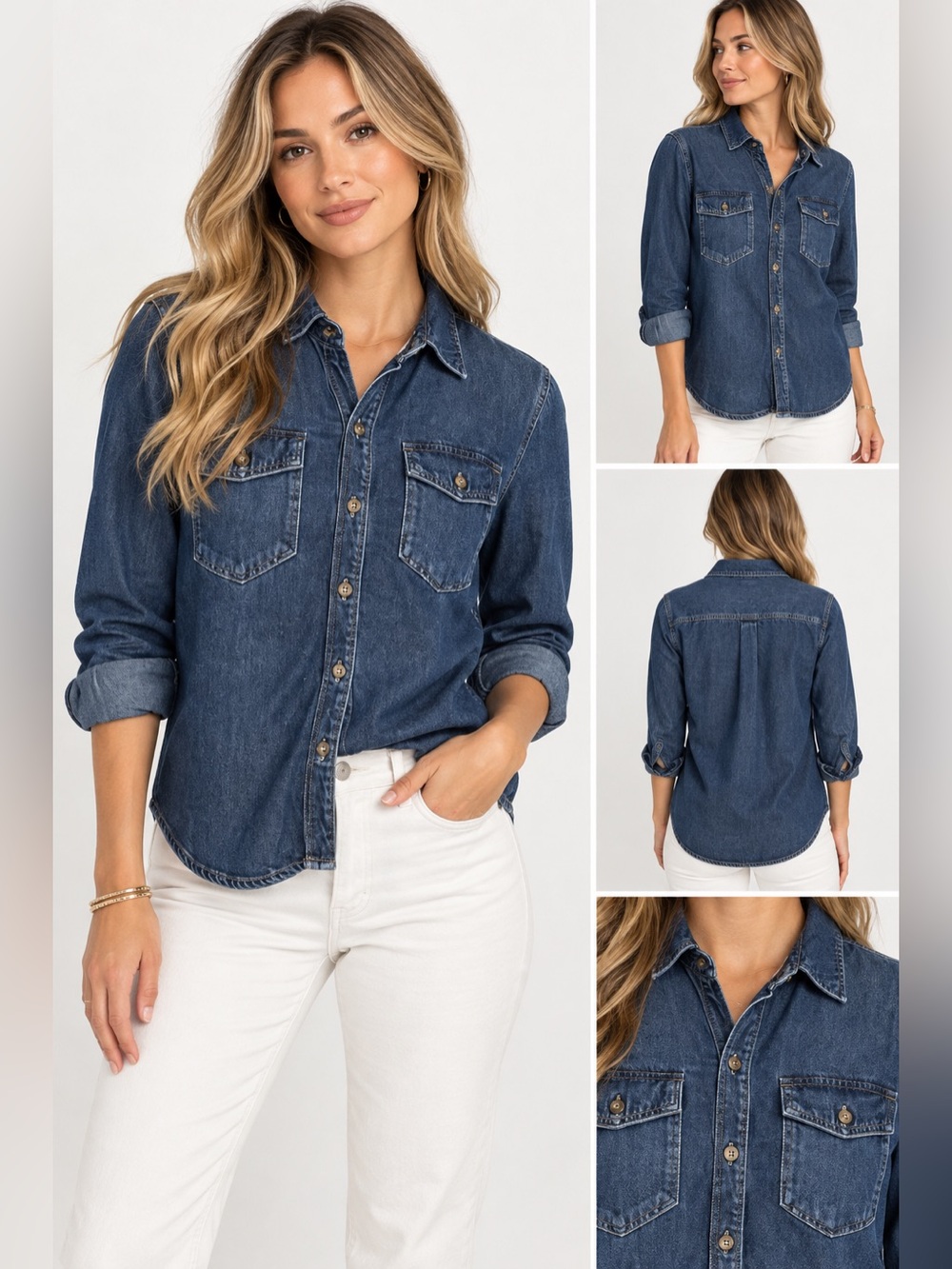 Good American Blue Denim Button Down Shirt Size 1 (Small) NWOT